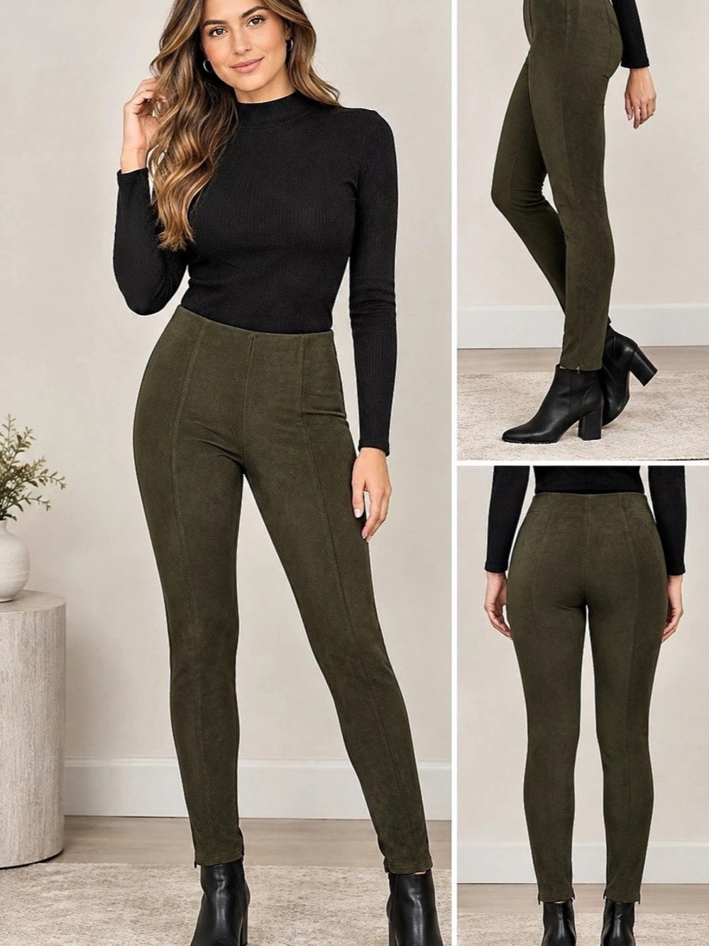 By Anthropologie Faux Suede Pull-On Ankle-Zip Pants Faux Suede